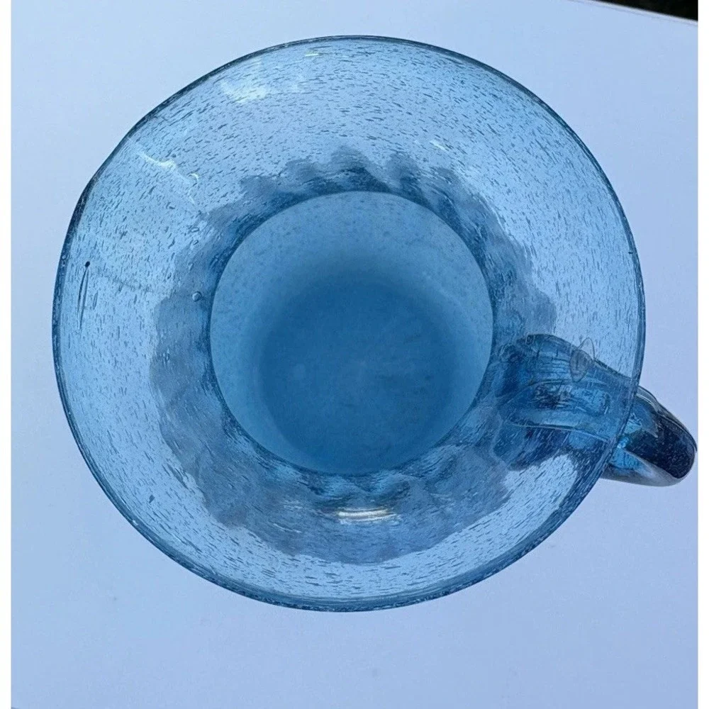 Vintage Aqua Blue Optical Ribbed Bubble Glass Mini Pitcher 4